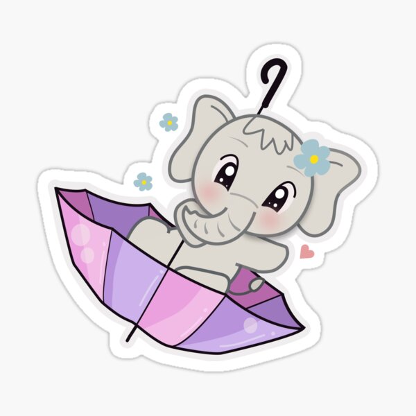 Cute Adorable Baby Elephant Playing with an Umbrella Sticker