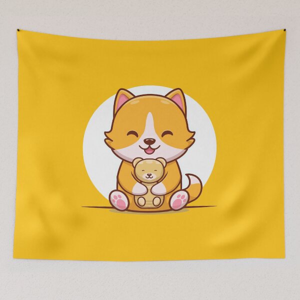 Item preview, Cute kitty with small teddy bear sits and smiles designed and sold by Koncept-Studio.