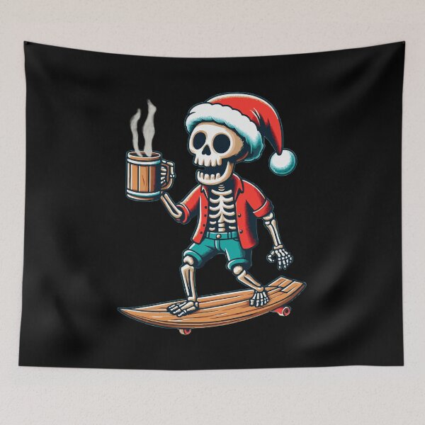 Item preview, Festive Skeleton Skateboarding with Coffee designed and sold by Tw1nsAIArt.