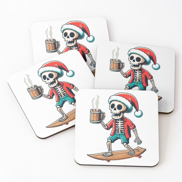 Item preview, Festive Skeleton Skateboarding with Coffee designed and sold by Tw1nsAIArt.