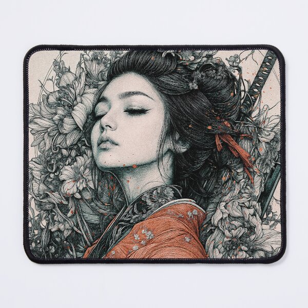 Item preview, Samurai Serenity: Elegant Warrior with Floral Elements Art designed and sold by Qim X Fantasy.