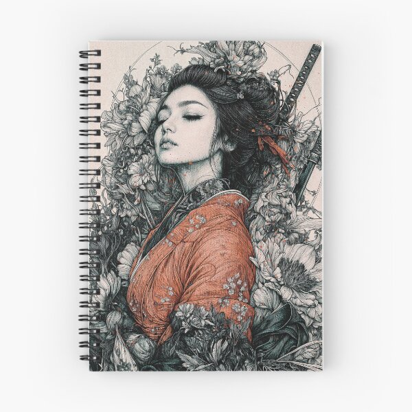 Item preview, Samurai Serenity: Elegant Warrior with Floral Elements Art designed and sold by Qim X Fantasy.