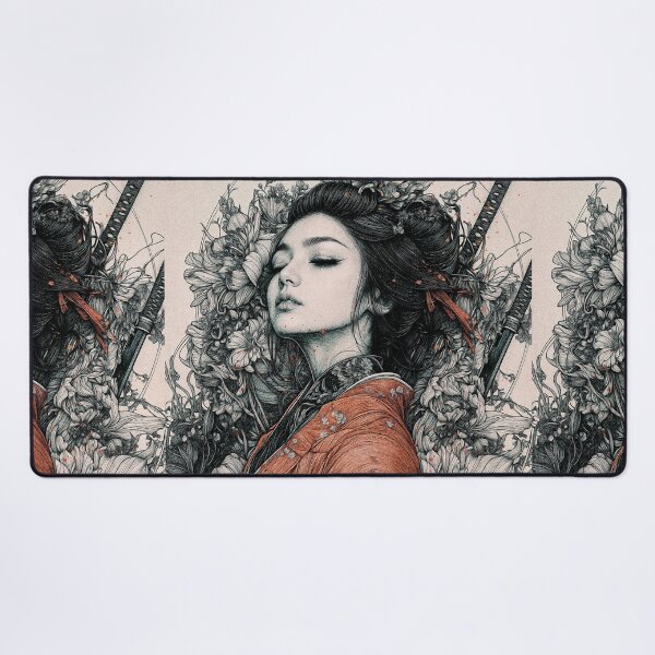 Item preview, Samurai Serenity: Elegant Warrior with Floral Elements Art designed and sold by Qim X Fantasy.