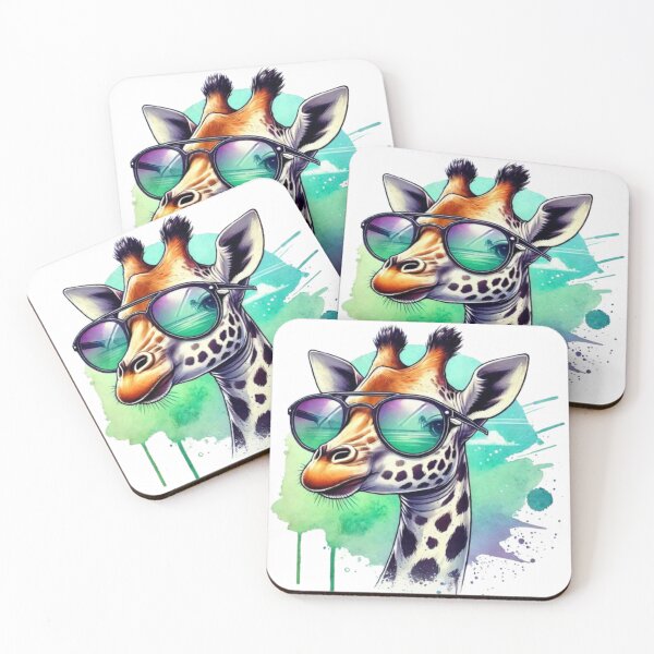 Artikelvorschau, Stilvolle Giraffe mit Sonnenbrille – Tropical Vibes Animal Art entworfen und verkauft von GemBob Creations.