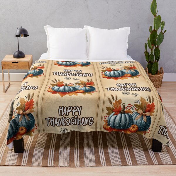 Item preview, Blue Pumpkins and Autumn Leaves with Happy Thanksgiving Cosy Fall Art designed and sold by lisa-diver.
