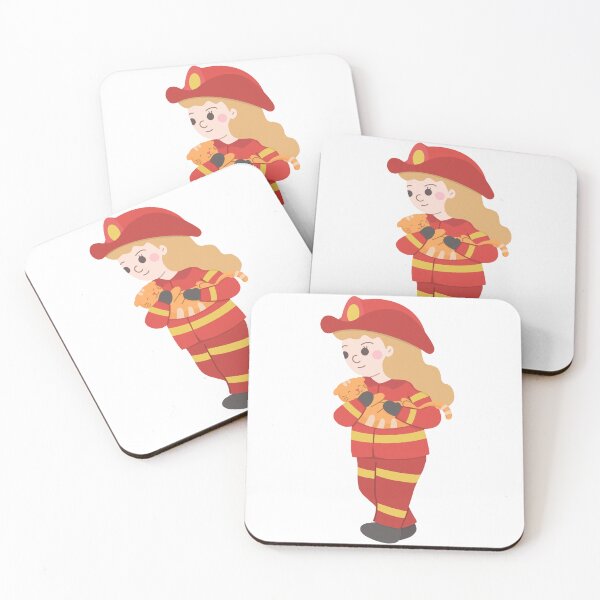 Item preview, Firewoman holding kitten cartoon  designed and sold by T. Jinmy.