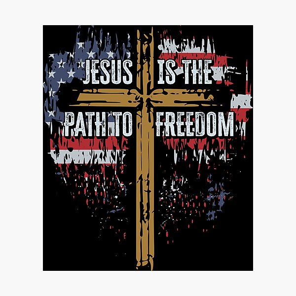 Aperçu de l'œuvre Jésus est la liberté Croix Drapeau USA créée et vendue par WBGraphix.