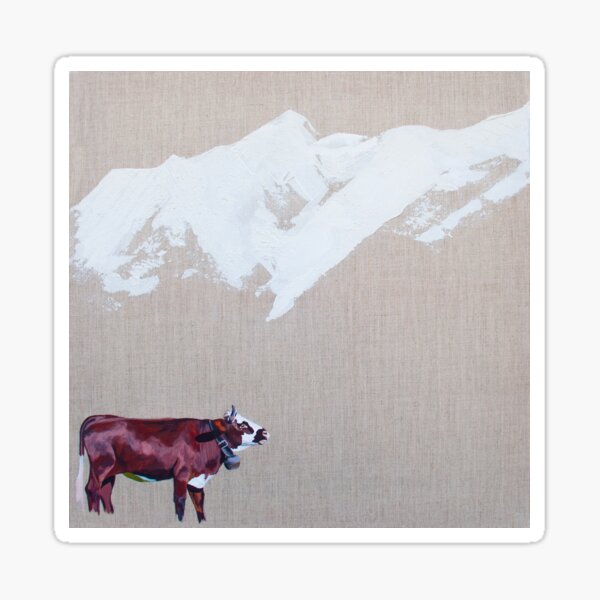 Item preview, Lone Cow with Snowy Peaks (square) designed and sold by LucyEShaw.