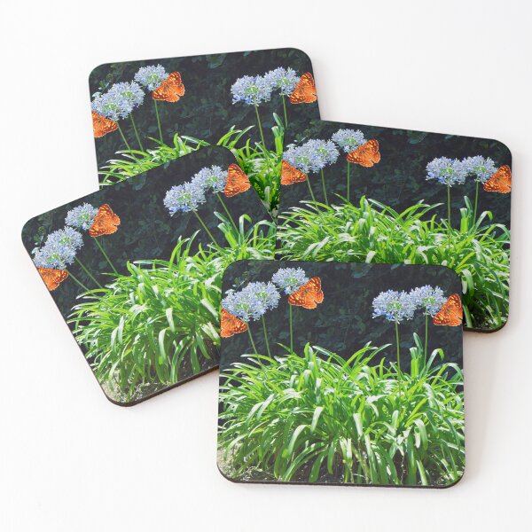 Item preview, Wall Brown butterflies pollinating Agapanthus africanus Albus flowers designed and sold by Peter Etchells.