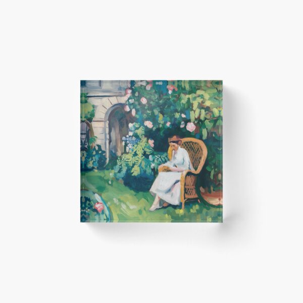 Item preview, Peaceful Garden Scene with Woman Reading – French Impressionist Art designed and sold by CARRAANN.