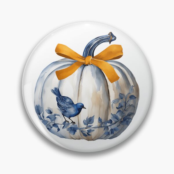 Item preview, Blue and White Chinoiserie Pumpkin with Orange Bow designed and sold by TheChinoiserie.