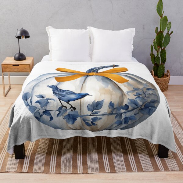Item preview, Calabaza chinoiserie azul y blanca con lazo naranja designed and sold by TheChinoiserie.