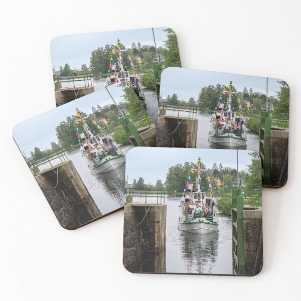 Item preview, The old white canal boat slides into the lock designed and sold by connyM-Sweden.