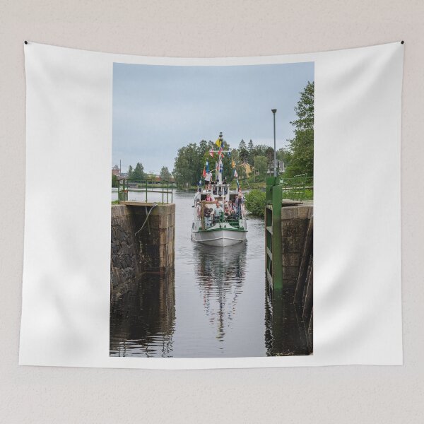 Item preview, The old white canal boat slides into the lock designed and sold by connyM-Sweden.