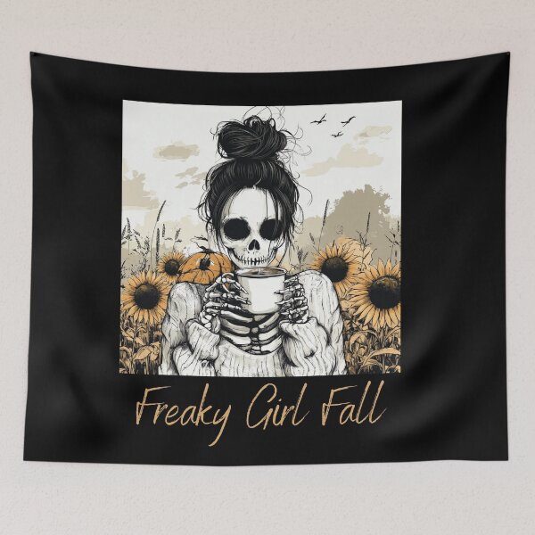 Item preview, Freaky girl fall messy bun skeleton designed and sold by Beyond Tees.