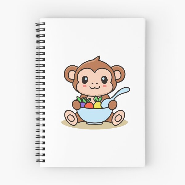 Item preview, Illustration of cute monkey holding a fruit bowl with a spoon designed and sold by rasagamastore.