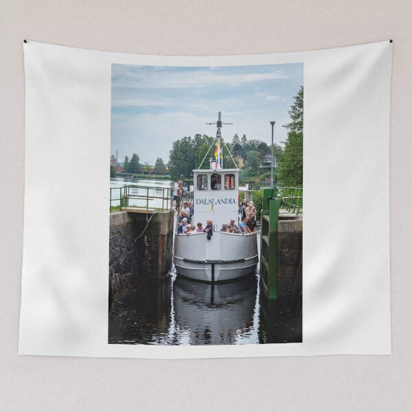 Item preview, The old white canal boat slides into the lock designed and sold by connyM-Sweden.