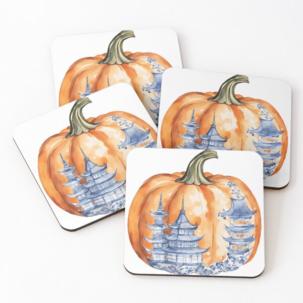 Item preview, Blue, Orange and White Chinoiserie Pumpkin designed and sold by TheChinoiserie.