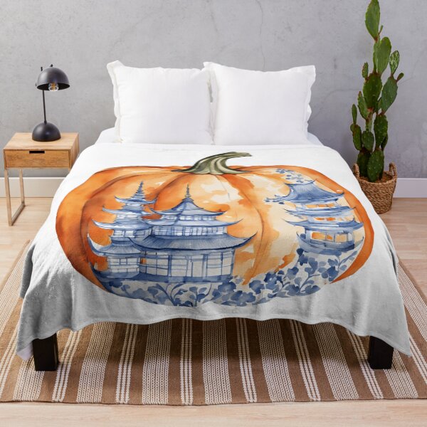 Item preview, Blue, Orange and White Chinoiserie Pumpkin designed and sold by TheChinoiserie.