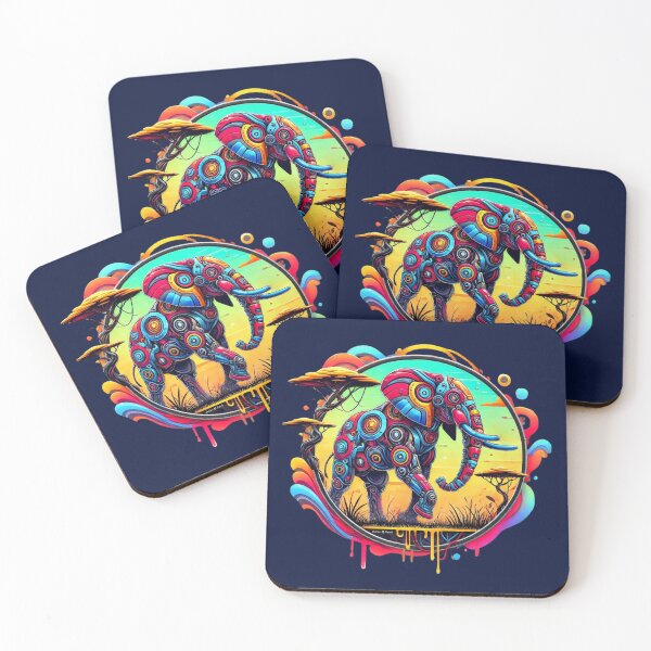 Item preview, Psychedelic Retro Style Robotic Elephant  designed and sold by critterpatchusa.