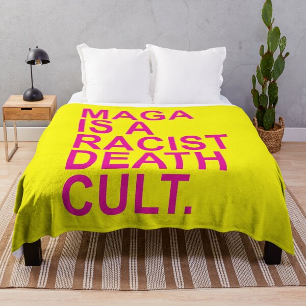 Item preview, Maga is a Racist Death Cult - Hot Pink on Yellow designed and sold by Thelittlelord.