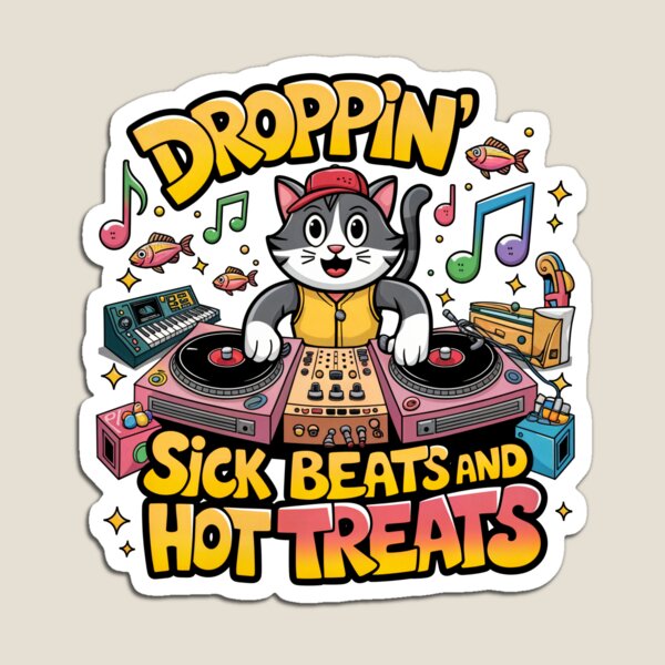 Aperçu de l'œuvre T-shirt humoristique « DJ Cat Droppin' Sick Beats et Hot Treats » créée et vendue par MindM.