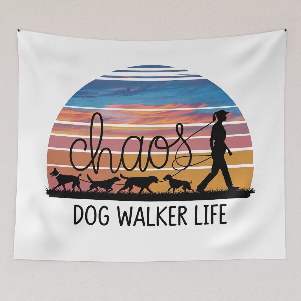 Item preview, "Chaos Dog Walker Life" Sunset Dog Walking T-Shirt designed and sold by MindM.