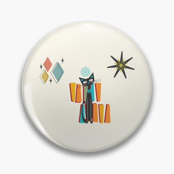 Mid Century Modern Atomic Cat waiting for dinner Pin