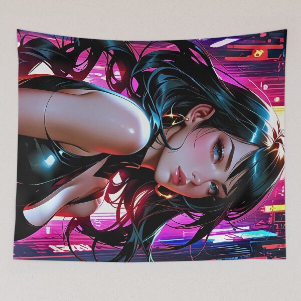 Item preview, Cybercity Futuristic Neon City Fashionable anime girl poster designed and sold by BorgSpareParts.