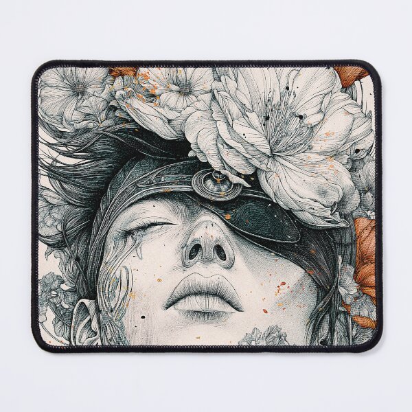 Item preview, Blindfolded Warrior Surrounded by Blossoming Flowers: Surreal Art designed and sold by Qim X Fantasy.