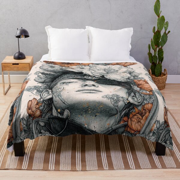 Item preview, Blindfolded Warrior Surrounded by Blossoming Flowers: Surreal Art designed and sold by Qim X Fantasy.