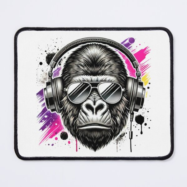 Item preview, Cool Gorilla with Headphones – Funky Music Lover Art designed and sold by GemBob Creations.