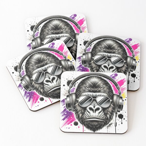 Item preview, Cool Gorilla with Headphones – Funky Music Lover Art designed and sold by GemBob Creations.