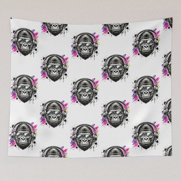 Item preview, Cool Gorilla with Headphones – Funky Music Lover Art designed and sold by GemBob Creations.