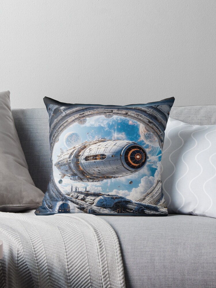 Docking Of The Futuristic Spaceship Chrylasis AI Concept Art by Xzendor7 - A Mesmerizing Vision Of Things To Come 4 Docking Of The Futuristic Spaceship Chrylasis Breathtaking AI Concept Art by Xzendor7 Decorative Art Print Throw Pillow