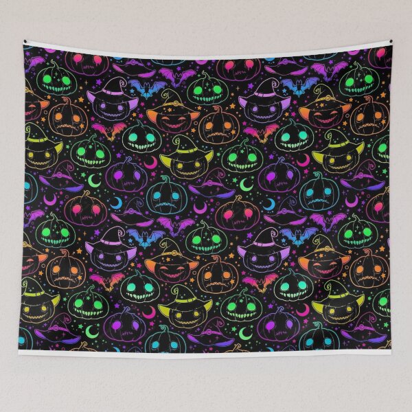 Item preview, Neon Halloween Jack-O'-Lantern Pattern designed and sold by ChainsArt.