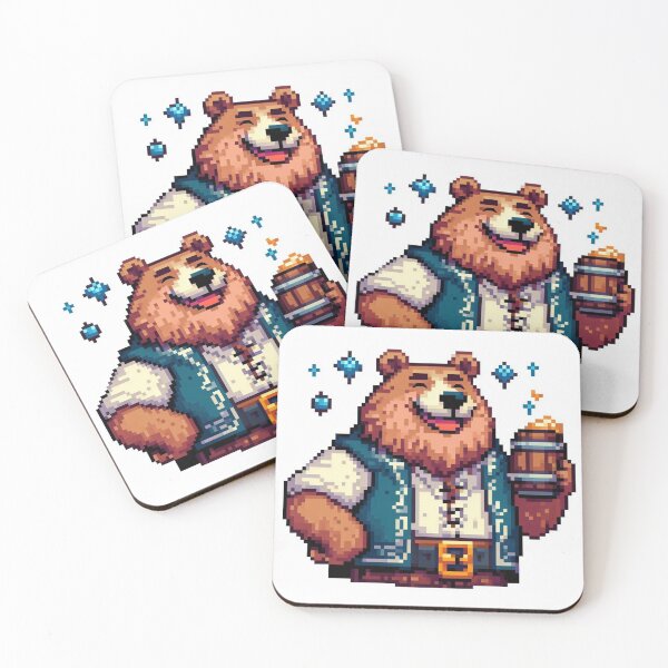 Item preview, Cheerful Bear with Mead in Pixel Art designed and sold by ZenOfAIarts.