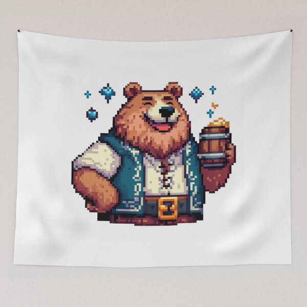 Item preview, Cheerful Bear with Mead in Pixel Art designed and sold by ZenOfAIarts.