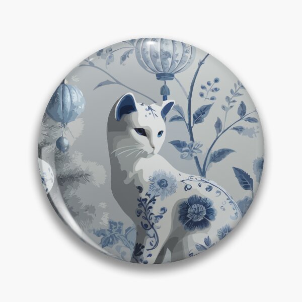 Item preview, Blue and White Cat Christmas Chinoiserie Toile designed and sold by BioscorDesigns.