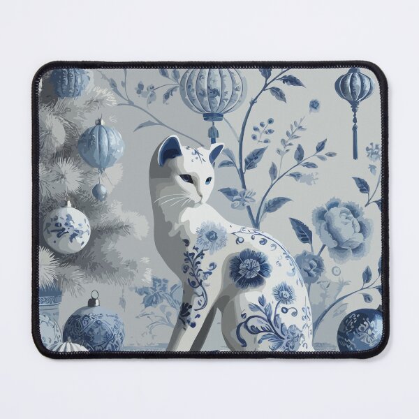 Item preview, Blue and White Cat Christmas Chinoiserie Toile designed and sold by BioscorDesigns.