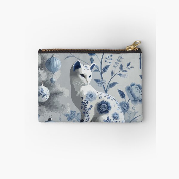 Item preview, Blue and White Cat Christmas Chinoiserie Toile designed and sold by BioscorDesigns.