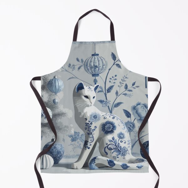 Item preview, Blue and White Cat Christmas Chinoiserie Toile designed and sold by BioscorDesigns.