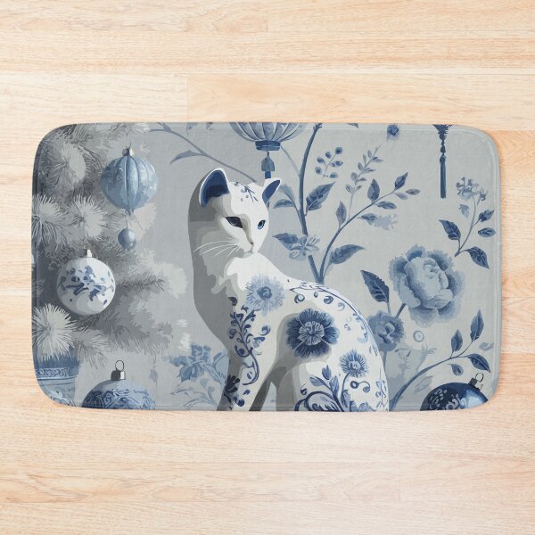 Item preview, Blue and White Cat Christmas Chinoiserie Toile designed and sold by BioscorDesigns.