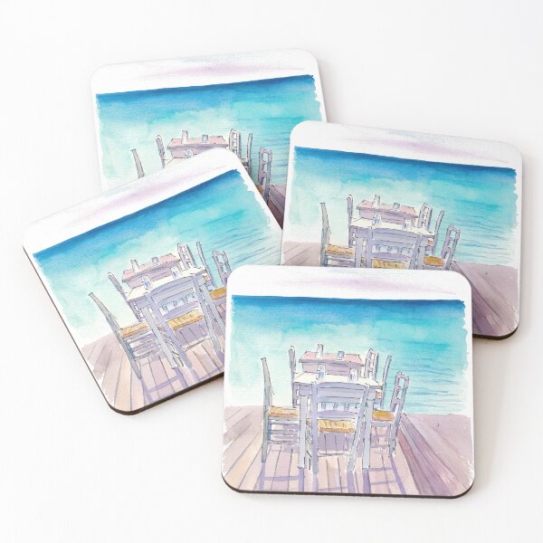 Item preview, Dreaming of a Waterfront Restaurant Table with Turquoise Sea designed and sold by artshop77.