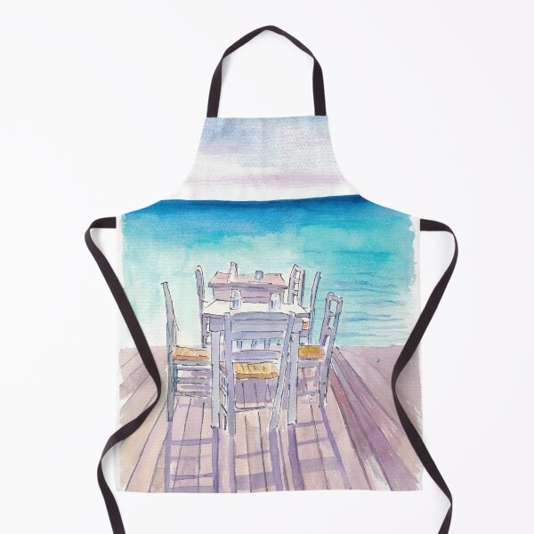 Item preview, Dreaming of a Waterfront Restaurant Table with Turquoise Sea designed and sold by artshop77.
