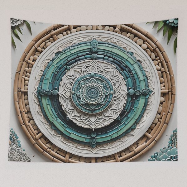 Item preview, Mandala of intertwined leaves in green and brown tones designed and sold by MandalasShops.