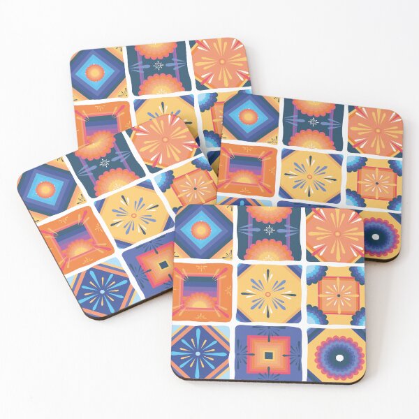 Item preview, Orange and Blue Mediterranean style tile print  designed and sold by Leahvco.