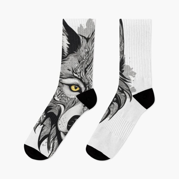 Item preview, Stylized wolf head with intricate tribal patterns and a monochrome palette designed and sold by jean-nicolas.