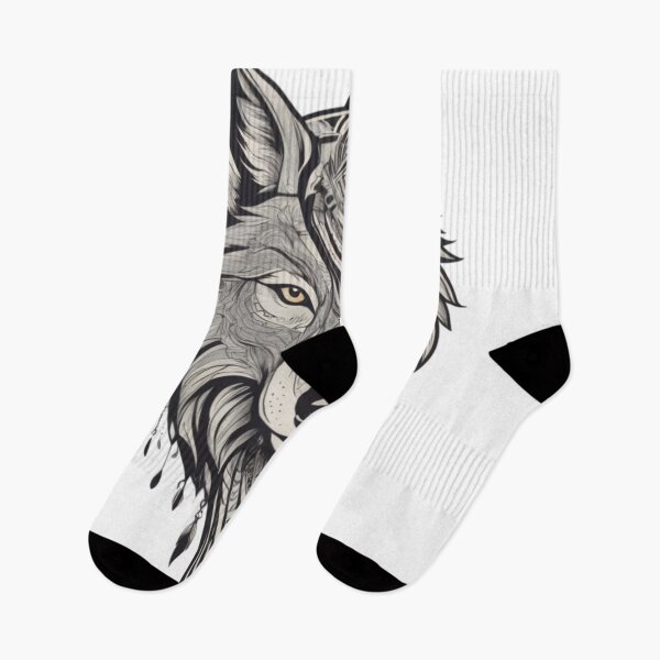 Item preview, Stylized wolf head with intricate tribal patterns and a monochrome palette designed and sold by jean-nicolas.