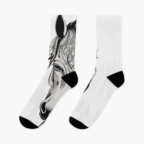 Item preview, Stylized horse head with intricate tribal patterns and a monochrome palette designed and sold by jean-nicolas.
